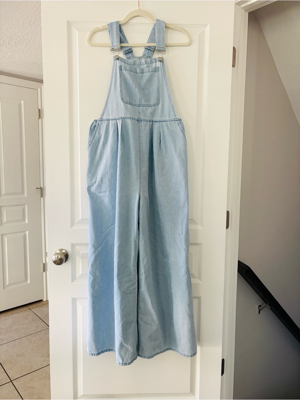 Boho Style Light Blue Denim Wide-Leg Overalls - Women